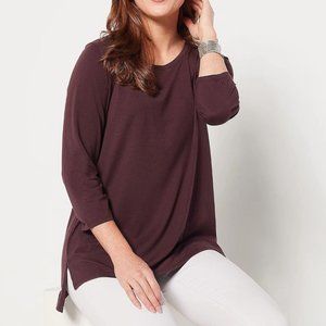 NWT LOGO PRINCIPLES BY LORI GOLDSTEIN 3/4 SLEEVE HI-LOW HEM TOP FUDGE XXS‎